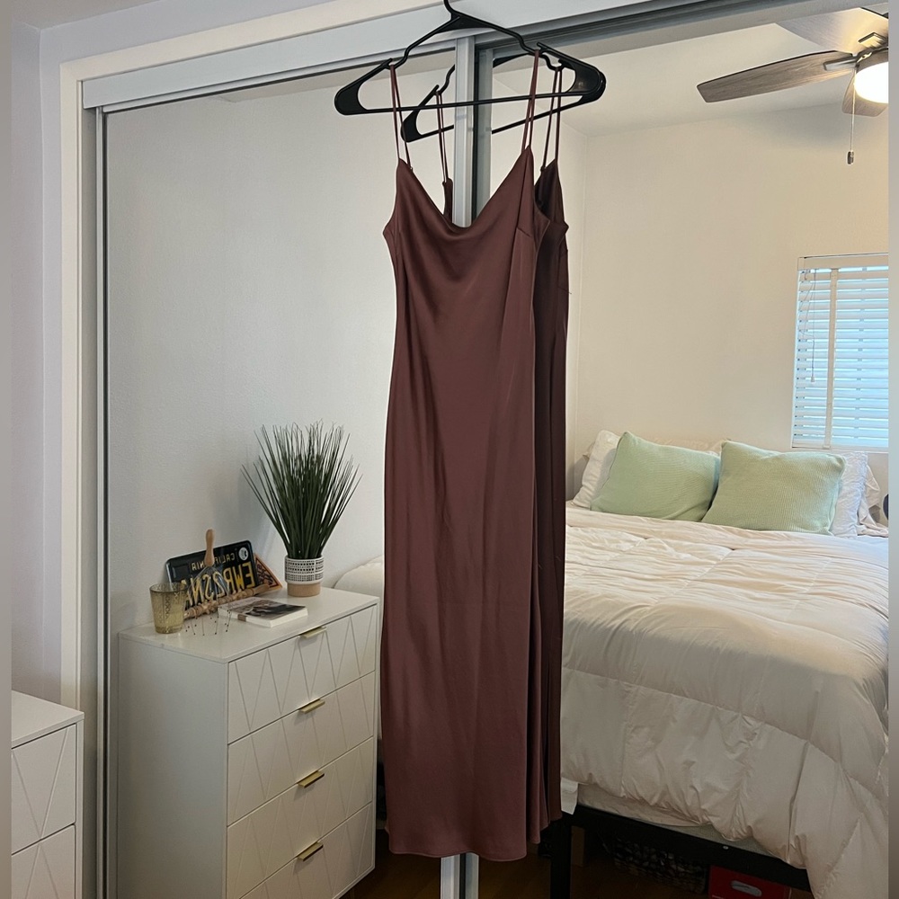 Express satin mocha midi dress size x-small